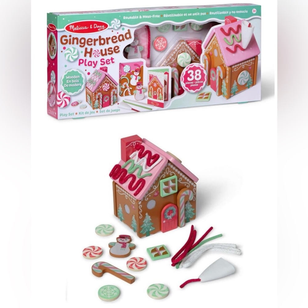 NIB Melissa and Doug Wooden Gingerbread House Playset - Pink